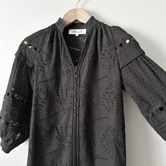 Diane Von Furstenberg Nicolette Broderie Anglaise Cotton Mini Dress Size XXS - Picture 4 of 16